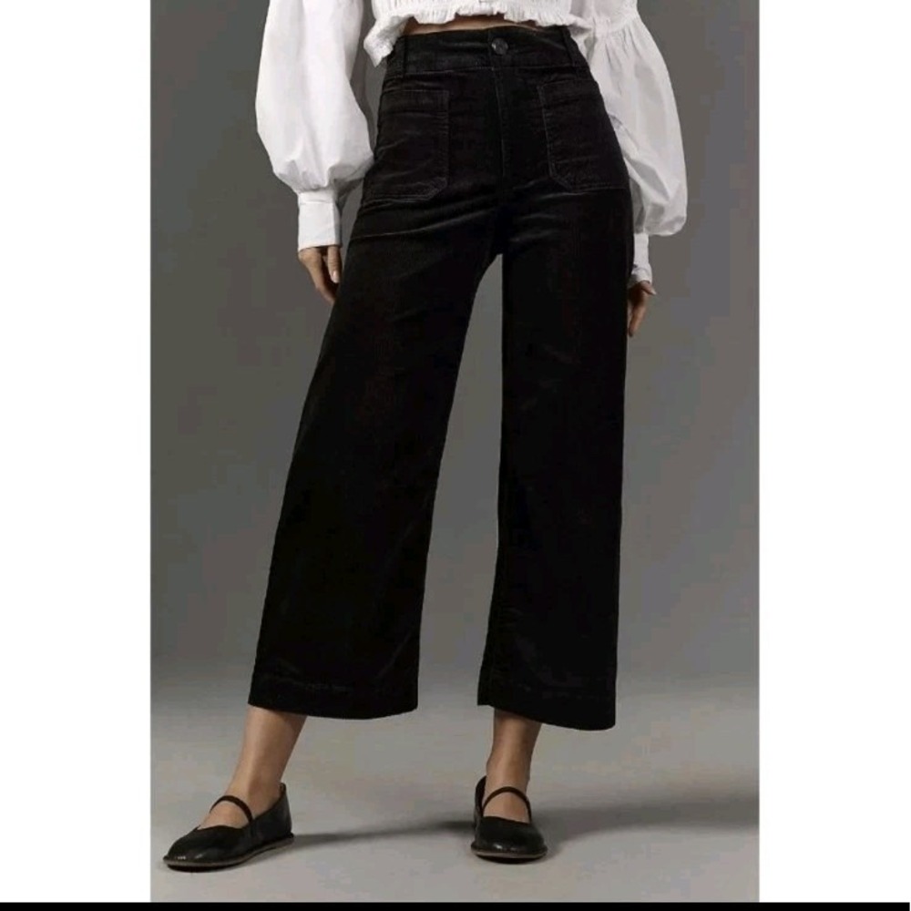 Maeve Anthropologie The Colette Scallop Corduroy Pants Women Size 27 Black Crop
